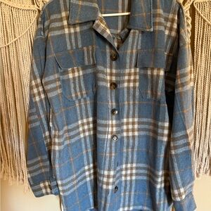 Pink Lily Blue and Brown Plaid Shirt Jacket